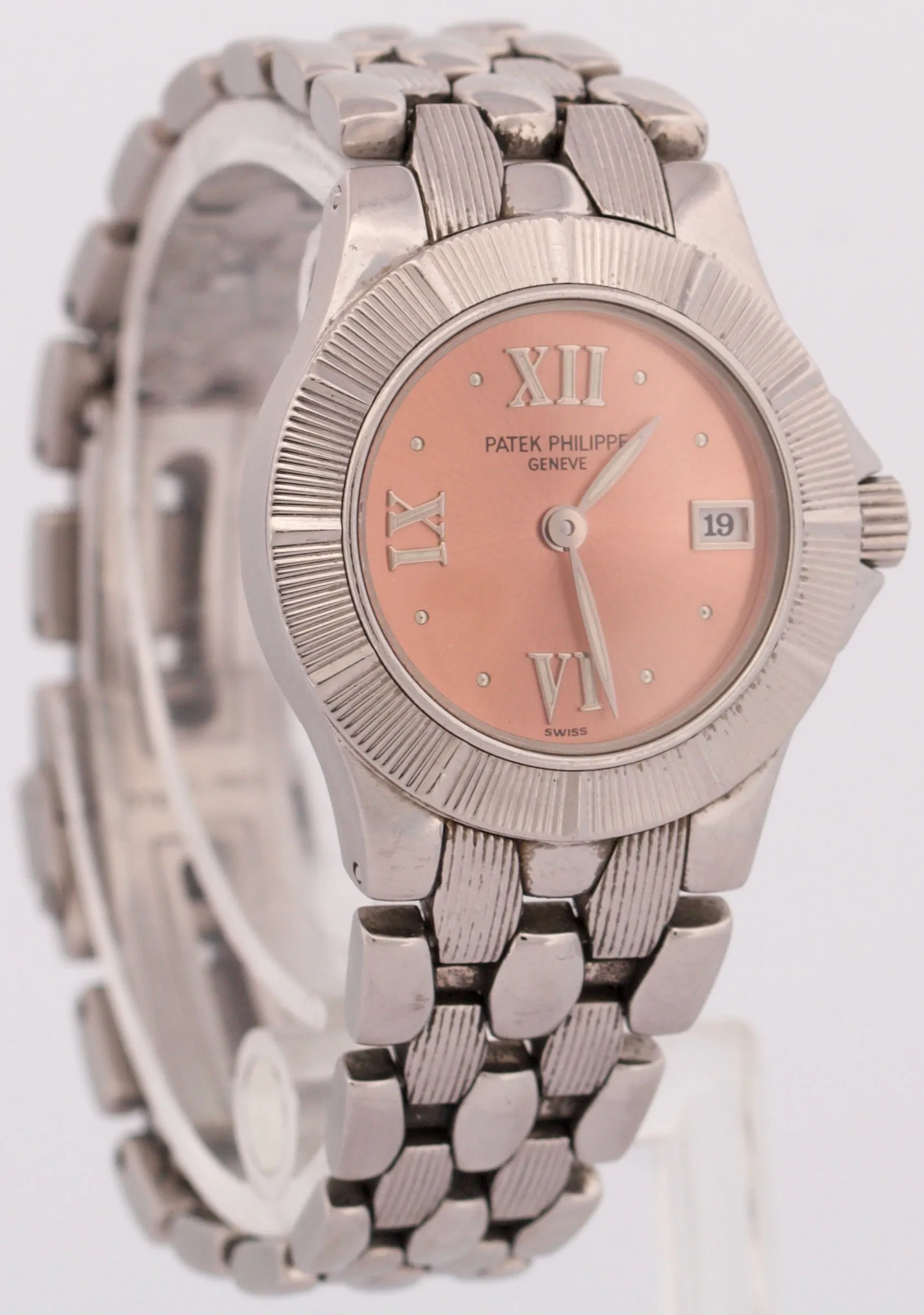 Ladies Patek Philippe Neptune SALMON Pink Roman Stainless Steel 27mm Quartz 4880