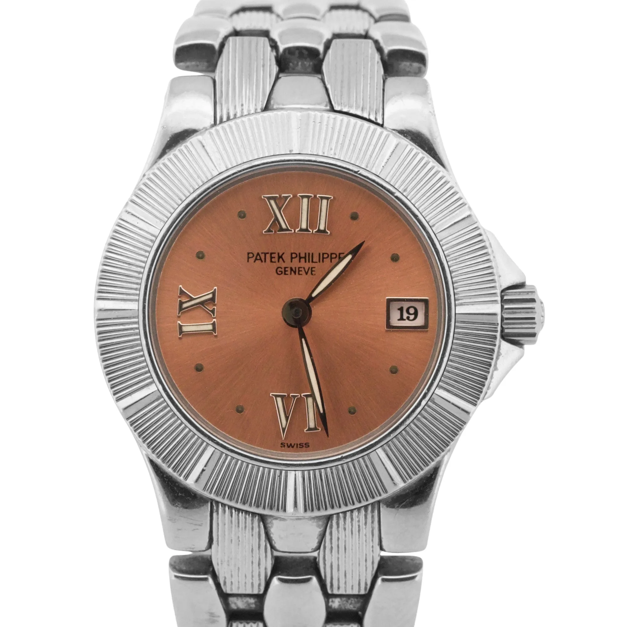 Ladies Patek Philippe Neptune SALMON Pink Roman Stainless Steel 27mm Quartz 4880