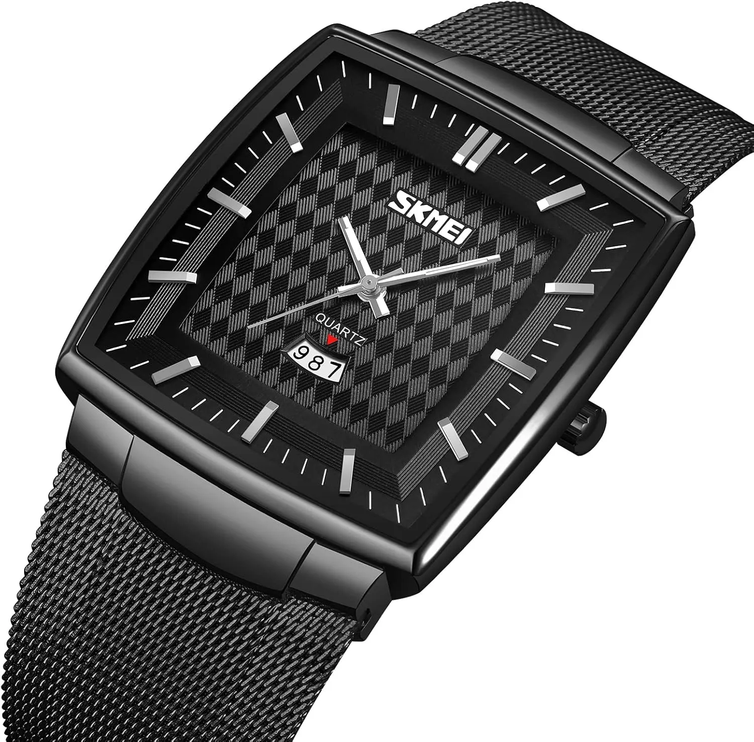Large Dial Luminous Display Classic Stainless Steel Mesh Band Carlien Men's Business Fashion Square Watch Ultra-Thin Case Analog Quartz stereo bean luxurious acquire Waterproof Date Calendar 