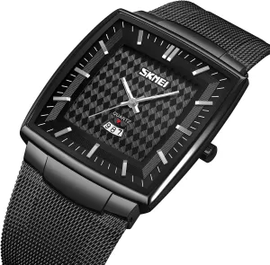 Large Dial Luminous Display Classic Stainless Steel Mesh Band Carlien Men's Business Fashion Square Watch Ultra-Thin Case Analog Quartz stereo bean luxurious acquire Waterproof Date Calendar 