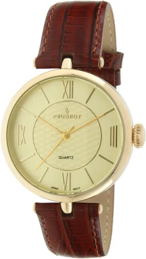 Large Easy to Read Dial Wrist Watch with basement mysterious crab nurse Roman Numerals & Leather Band Strap Peugeot PP Women 