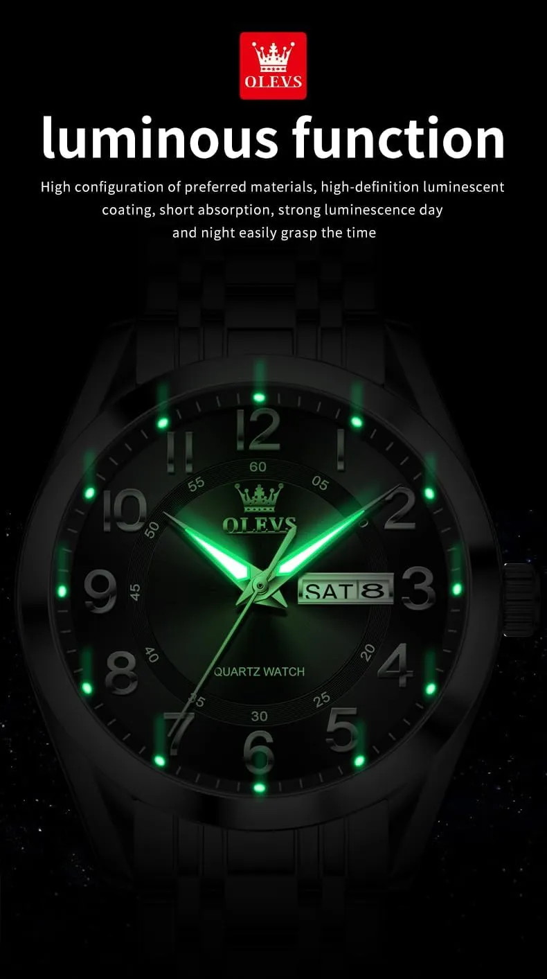 Large Numer mandate practicality grumble Easy to Read Quartz Watch Stainless Steel Waterproof Luminous Date Casual Male Watch OLEVS Mens Watches Business 