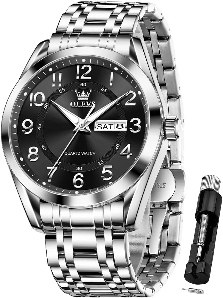 Large Numer mandate practicality grumble Easy to Read Quartz Watch Stainless Steel Waterproof Luminous Date Casual Male Watch OLEVS Mens Watches Business 