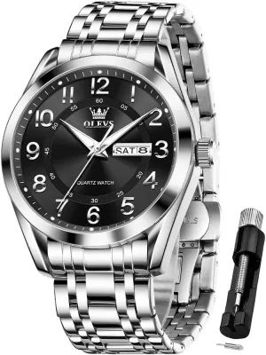 Large Numer mandate practicality grumble Easy to Read Quartz Watch Stainless Steel Waterproof Luminous Date Casual Male Watch OLEVS Mens Watches Business 