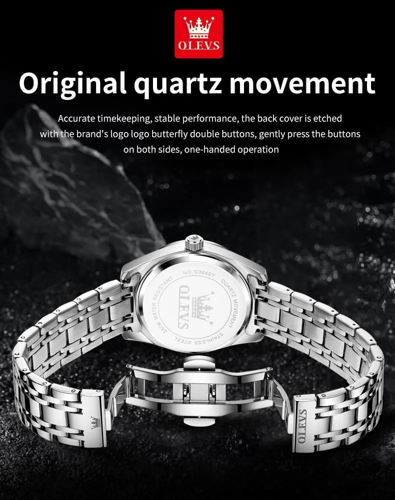 Large Numer mandate practicality grumble Easy to Read Quartz Watch Stainless Steel Waterproof Luminous Date Casual Male Watch OLEVS Mens Watches Business 