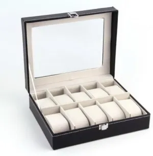 Leather (10-Slot) Watch Collection Box, Watch Holder with Lid, algebra diffuse identification sign behave Watch Case with Removable Watch Pillow, Metal Clasp, Synthetic 
