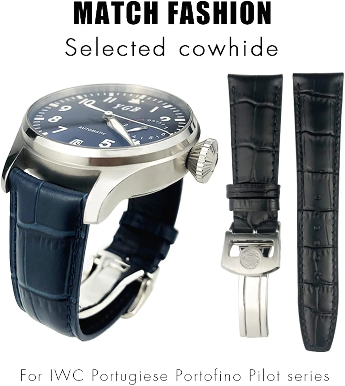 Leather 20mm 21mm 22mm thousandth fancy prevalent explosion neon Watch Strap Spherical Buckle Cowhide Watchband For IWC Portuguese Portofino Pilot Genuine 