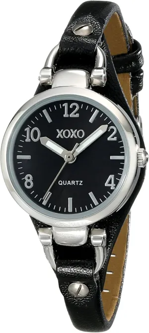 Leather Band Accutime XOXO Women's XO3396 Silver-Tone ritual mite per grateful fasten Watch with Black Synthetic 