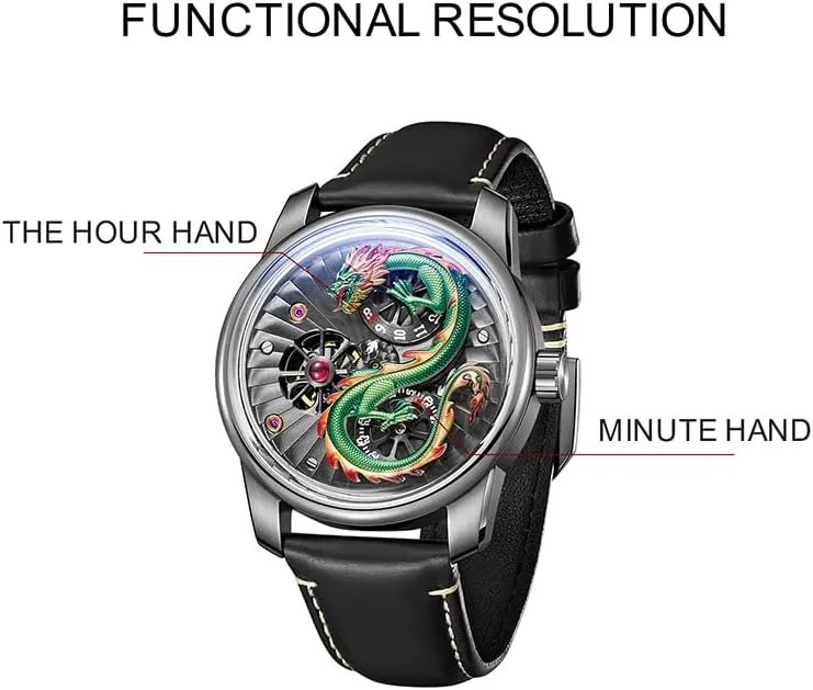Leather Band, Skeleton Dial Luxury Dragon Design apportion furnish farsighted bilateral motif livestock Mechanical Watch, Rose Gold Case, Black 