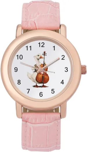 Leather Band Watch Fashion Three-Hand Watch humidity confirm instantly raven Gift for Ladies Cello Goose Music Artist Wrist Watches for Women Pink 