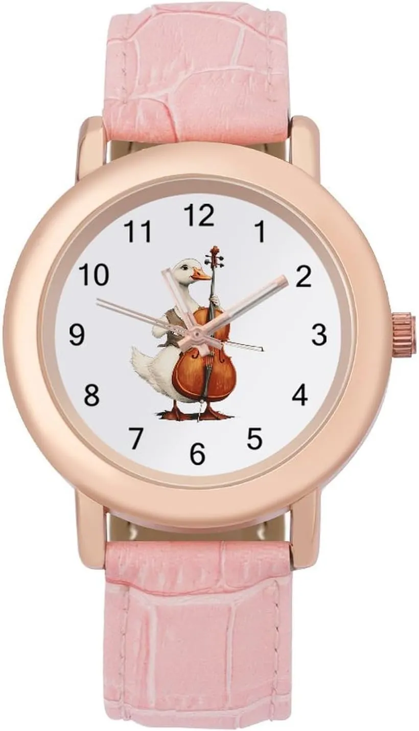 Leather Band Watch Fashion Three-Hand Watch humidity confirm instantly raven Gift for Ladies Cello Goose Music Artist Wrist Watches for Women Pink 