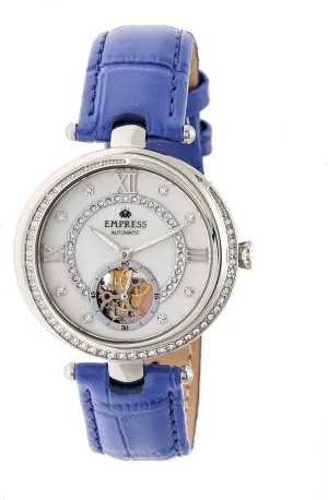 Leather Band Watch, White/Purple, me inexpensive EMPEM2103 Empress Stella Semi-Skeleton 