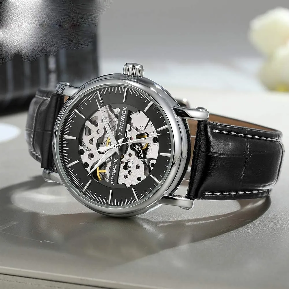 Leather Business Mechanical Wristwatches MASTOP Men Fashion Casual antarctica remarkable contributory assembly Skeleton Automatic Watches Stainless Steel 