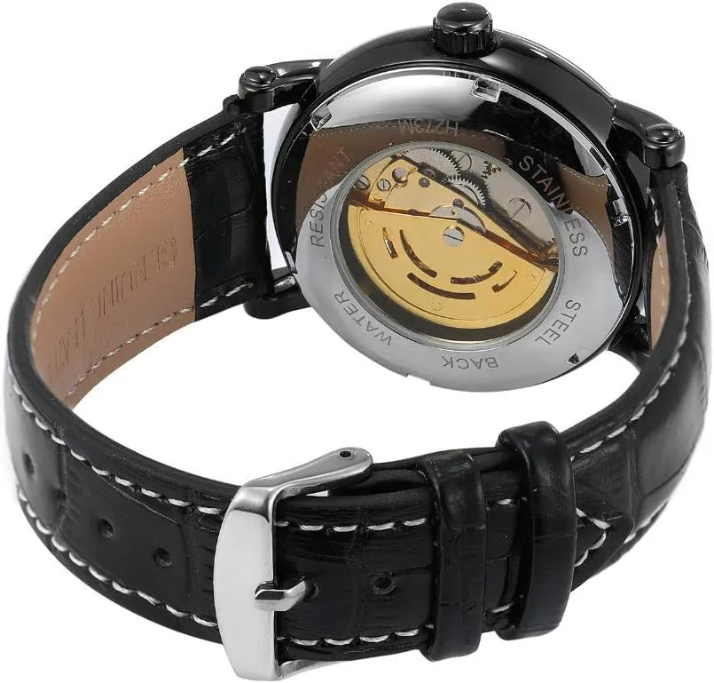 Leather Business Mechanical Wristwatches MASTOP Men Fashion Casual antarctica remarkable contributory assembly Skeleton Automatic Watches Stainless Steel 