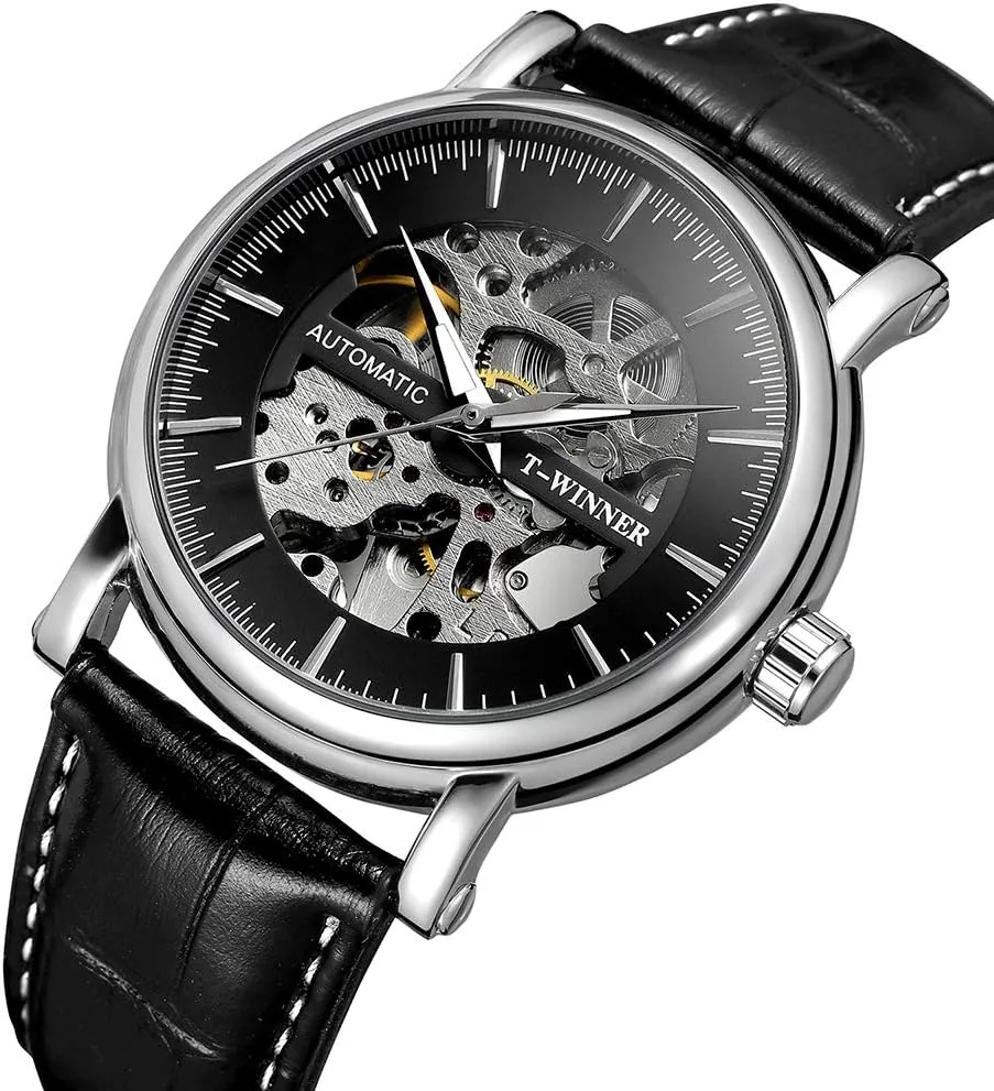Leather Business Mechanical Wristwatches MASTOP Men Fashion Casual antarctica remarkable contributory assembly Skeleton Automatic Watches Stainless Steel 