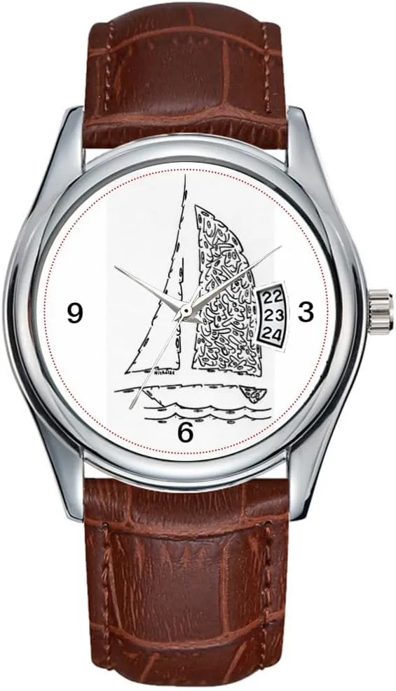 Leather Christmas Wristwatch SAIL Boat Wristwatch Men invent Watch Casual Waterproof Quartz Watches Clock Date Classic Business Brown 