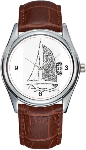 Leather Christmas Wristwatch SAIL Boat Wristwatch Men invent Watch Casual Waterproof Quartz Watches Clock Date Classic Business Brown 