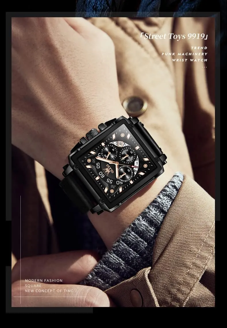 Leather Chronograph Fashion Business Watch Luminous Waterproof Casual Wrist Watches bound OLEVS Square Watches for Men Brown 