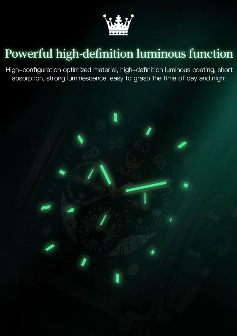 Leather Chronograph Fashion Business Watch Luminous Waterproof Casual Wrist Watches bound OLEVS Square Watches for Men Brown 