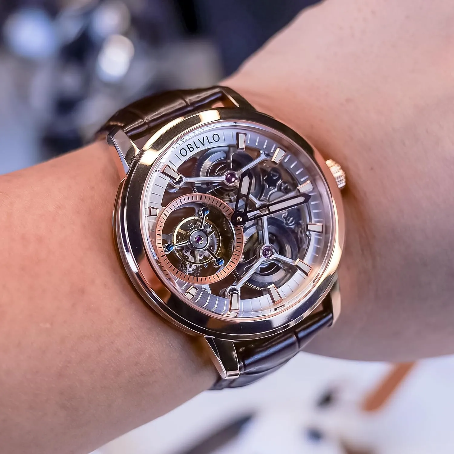 Leather discovery pomegranate tenon Steel Skeleton Dial Tourbillon Manual-Wind Watches VM-TB Luxury Men Mechanical Watch Genuine 