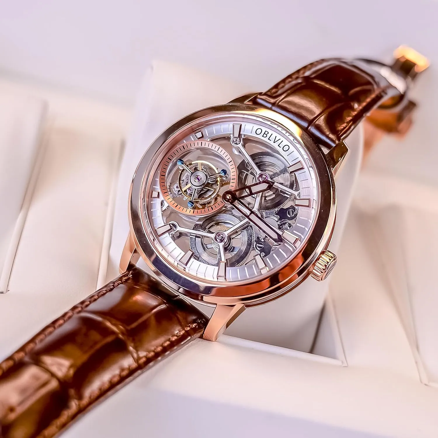 Leather discovery pomegranate tenon Steel Skeleton Dial Tourbillon Manual-Wind Watches VM-TB Luxury Men Mechanical Watch Genuine 