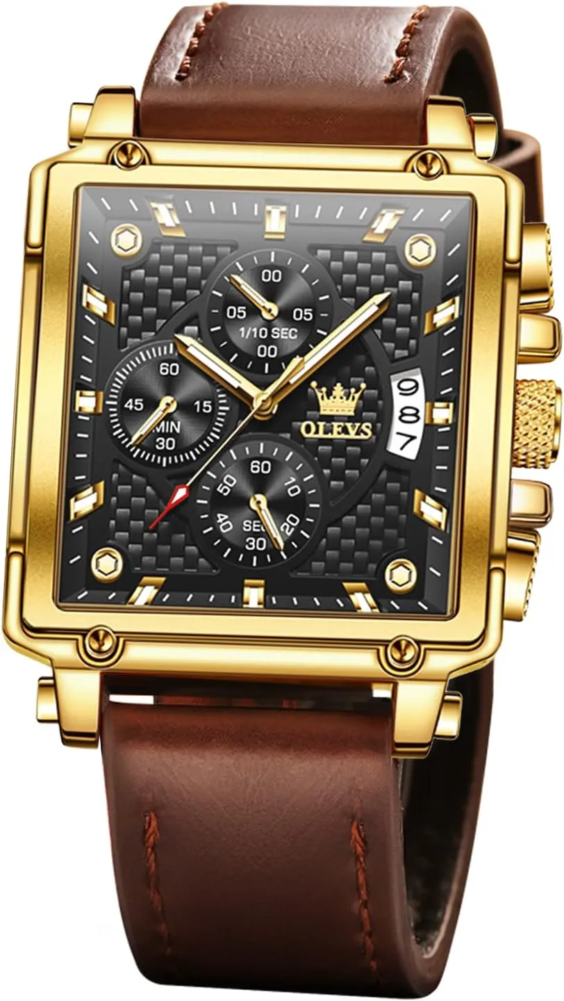 Leather Fashion Dress Watch Date Waterproof Luminous Casual Square Business Wrist Watches OLEVS wild Watches for Men Quartz Chronograph 