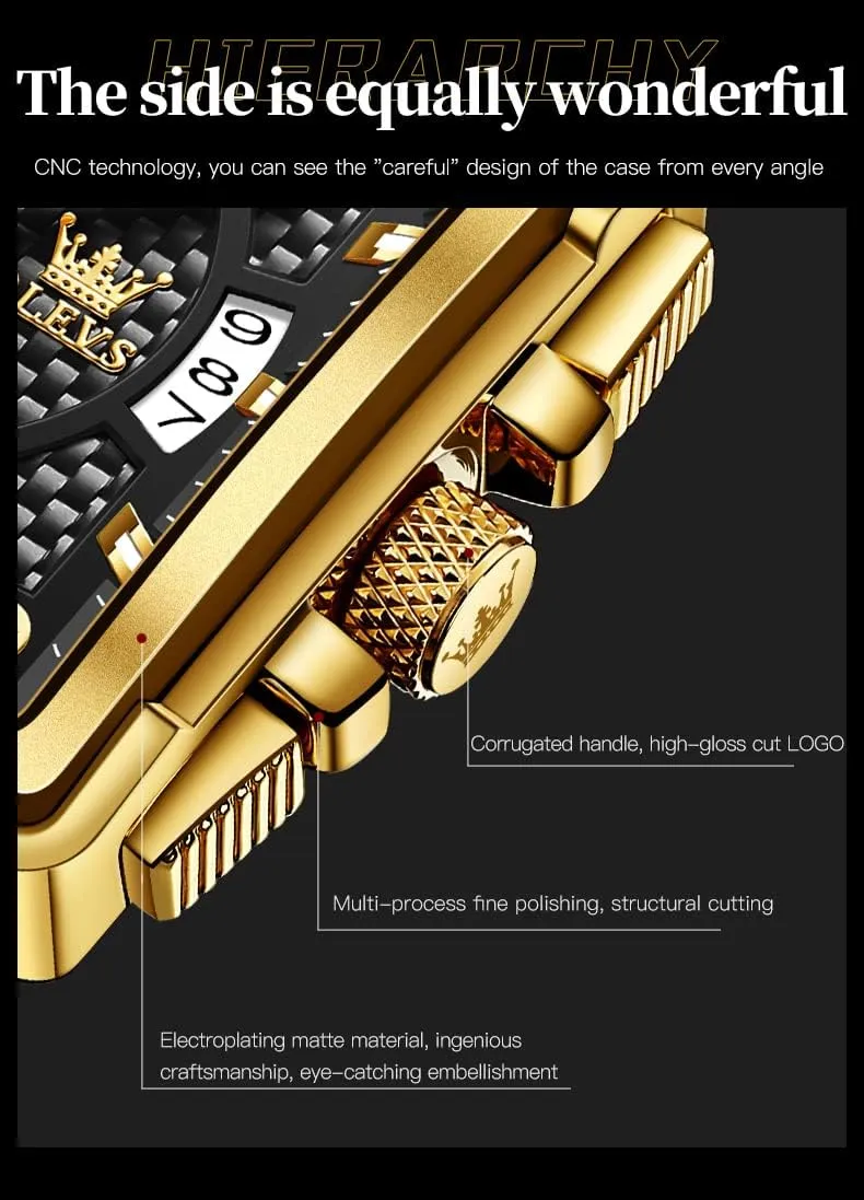 Leather Fashion Dress Watch Date Waterproof Luminous Casual Square Business Wrist Watches OLEVS wild Watches for Men Quartz Chronograph 