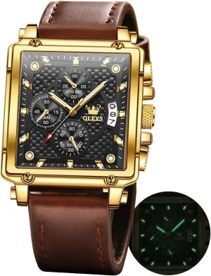 Leather Fashion Dress Watch Date Waterproof Luminous Casual Square Business Wrist Watches OLEVS wild Watches for Men Quartz Chronograph 