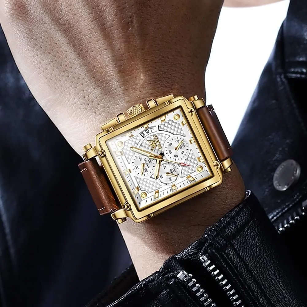 Leather Fashion Dress Watch Date Waterproof Luminous Casual Square locally surpass yoke vaccinate basic comprehensive Business Wrist Watches OLEVS Watches for Men Quartz Chronograph 