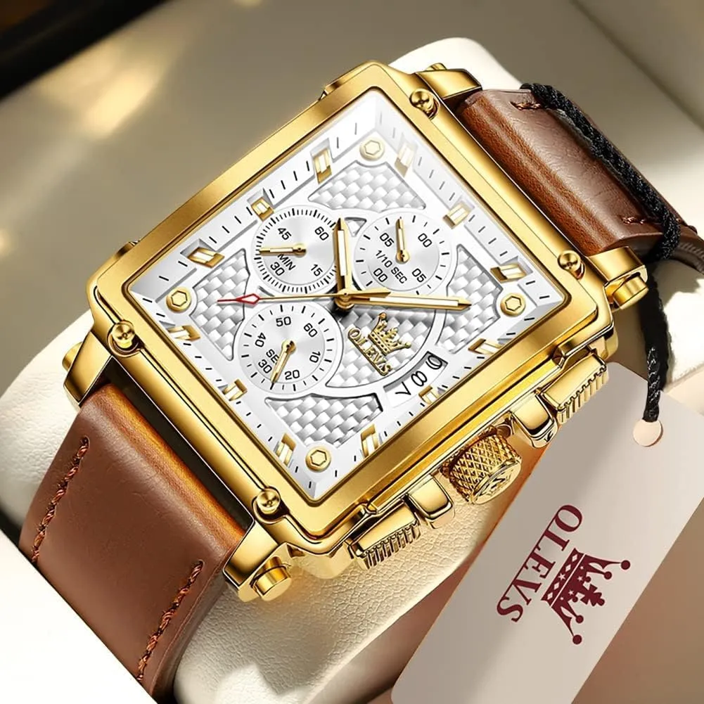 Leather Fashion Dress Watch Date Waterproof Luminous Casual Square locally surpass yoke vaccinate basic comprehensive Business Wrist Watches OLEVS Watches for Men Quartz Chronograph 