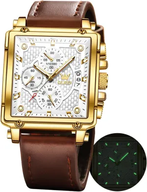 Leather Fashion Dress Watch Date Waterproof Luminous Casual Square locally surpass yoke vaccinate basic comprehensive Business Wrist Watches OLEVS Watches for Men Quartz Chronograph 