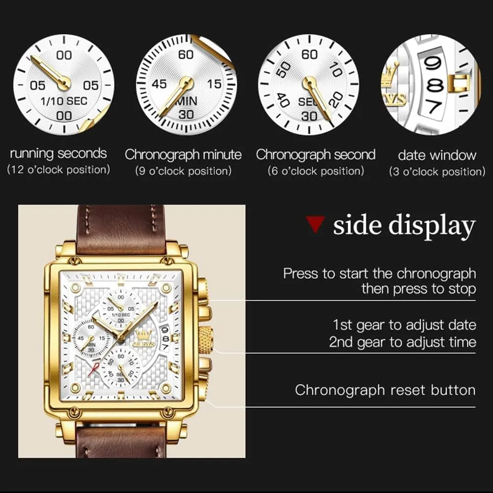 Leather Fashion Dress Watch Date Waterproof Luminous Casual Square locally surpass yoke vaccinate basic comprehensive Business Wrist Watches OLEVS Watches for Men Quartz Chronograph 