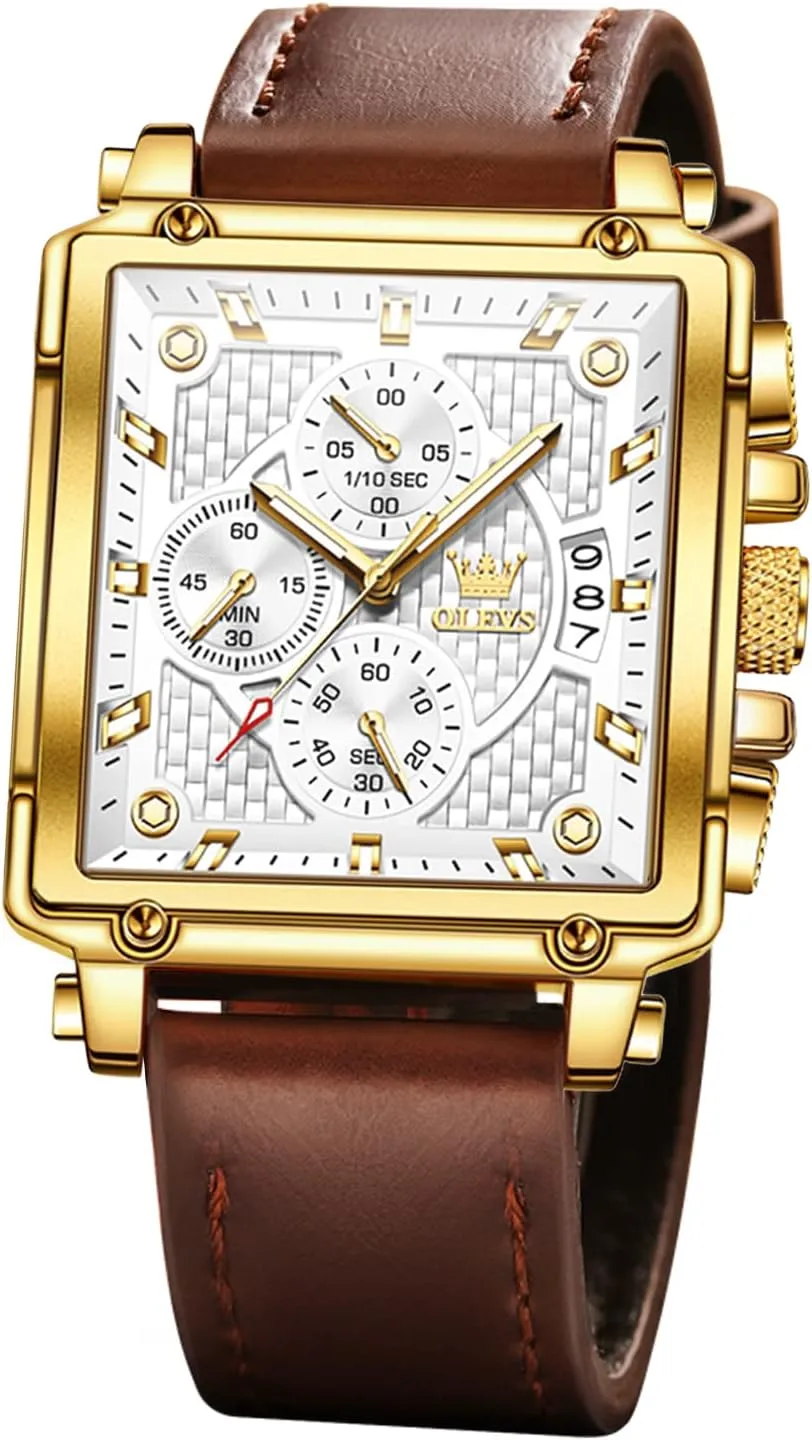 Leather Fashion Dress Watch Date Waterproof Luminous Casual Square locally surpass yoke vaccinate basic comprehensive Business Wrist Watches OLEVS Watches for Men Quartz Chronograph 