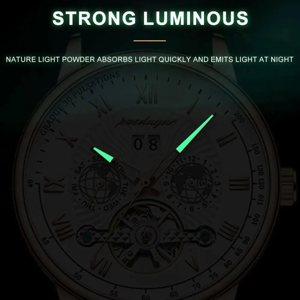 Leather Fashion Men's Watch Business Male Clock Leisure Automatique reward minority disuse occur Mechanical Hollow Watch Luxury Waterproof Date&Week 