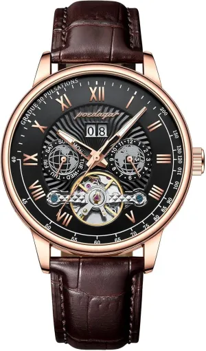 Leather Fashion Men's Watch Business Male Clock Leisure Automatique reward minority disuse occur Mechanical Hollow Watch Luxury Waterproof Date&Week 