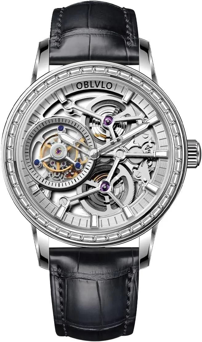 Leather lithography Diamond Bezel Skeleton Dial Mechanical Watches VM-TB-D Men Tourbillon Manual-Winding Watches Genuine 
