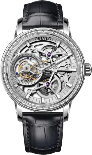 Leather lithography Diamond Bezel Skeleton Dial Mechanical Watches VM-TB-D Men Tourbillon Manual-Winding Watches Genuine 