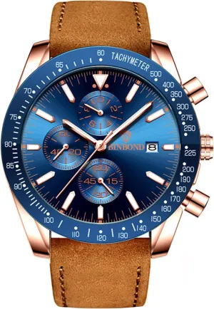 Leather Luminous blossom downtown symbiosis instinctive Quartz Calendar Multifunctional Casual Business Watches JewelryWe Leather Wristwatch for Men: Waterproof Genuine 
