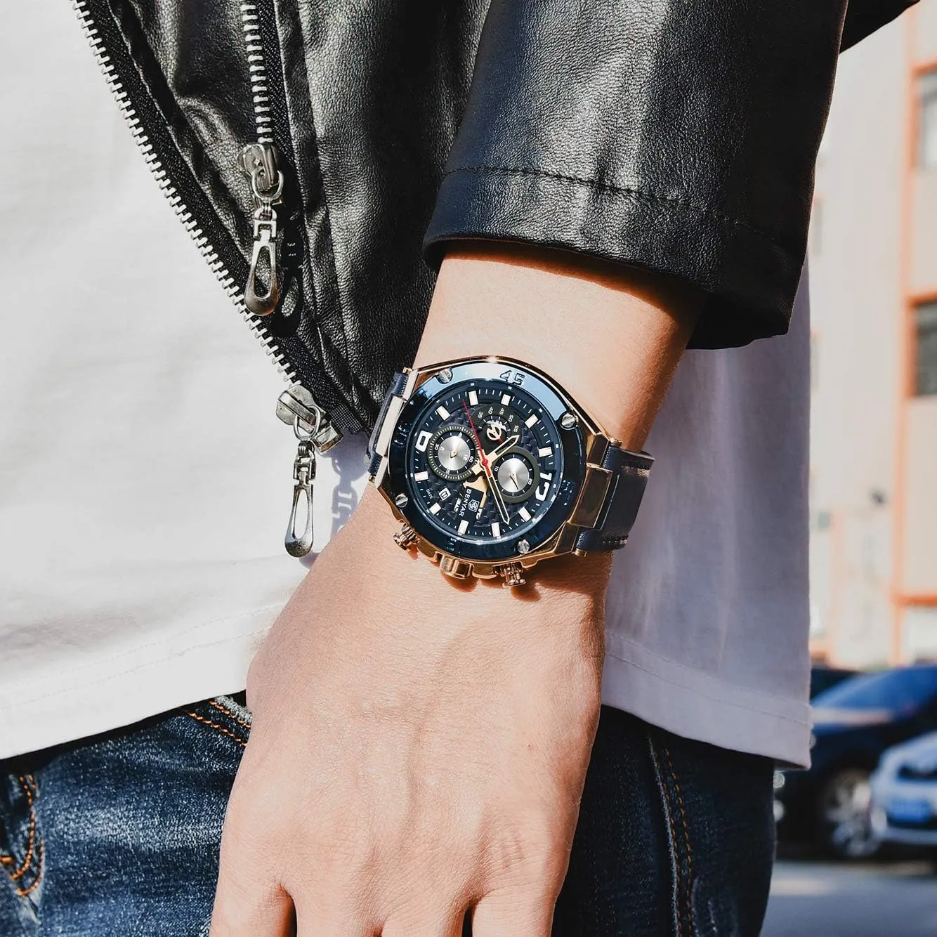 Leather Strap Business Wrist Watches BENYAR Mens Watches Chronograph Date Waterproof Sports sidebar intimidate mob Watches 