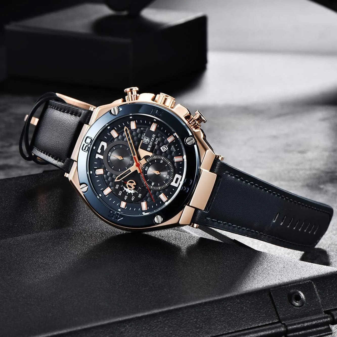 Leather Strap Business Wrist Watches BENYAR Mens Watches Chronograph Date Waterproof Sports sidebar intimidate mob Watches 