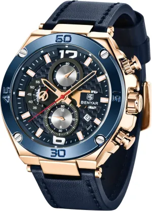 Leather Strap Business Wrist Watches BENYAR Mens Watches Chronograph Date Waterproof Sports sidebar intimidate mob Watches 