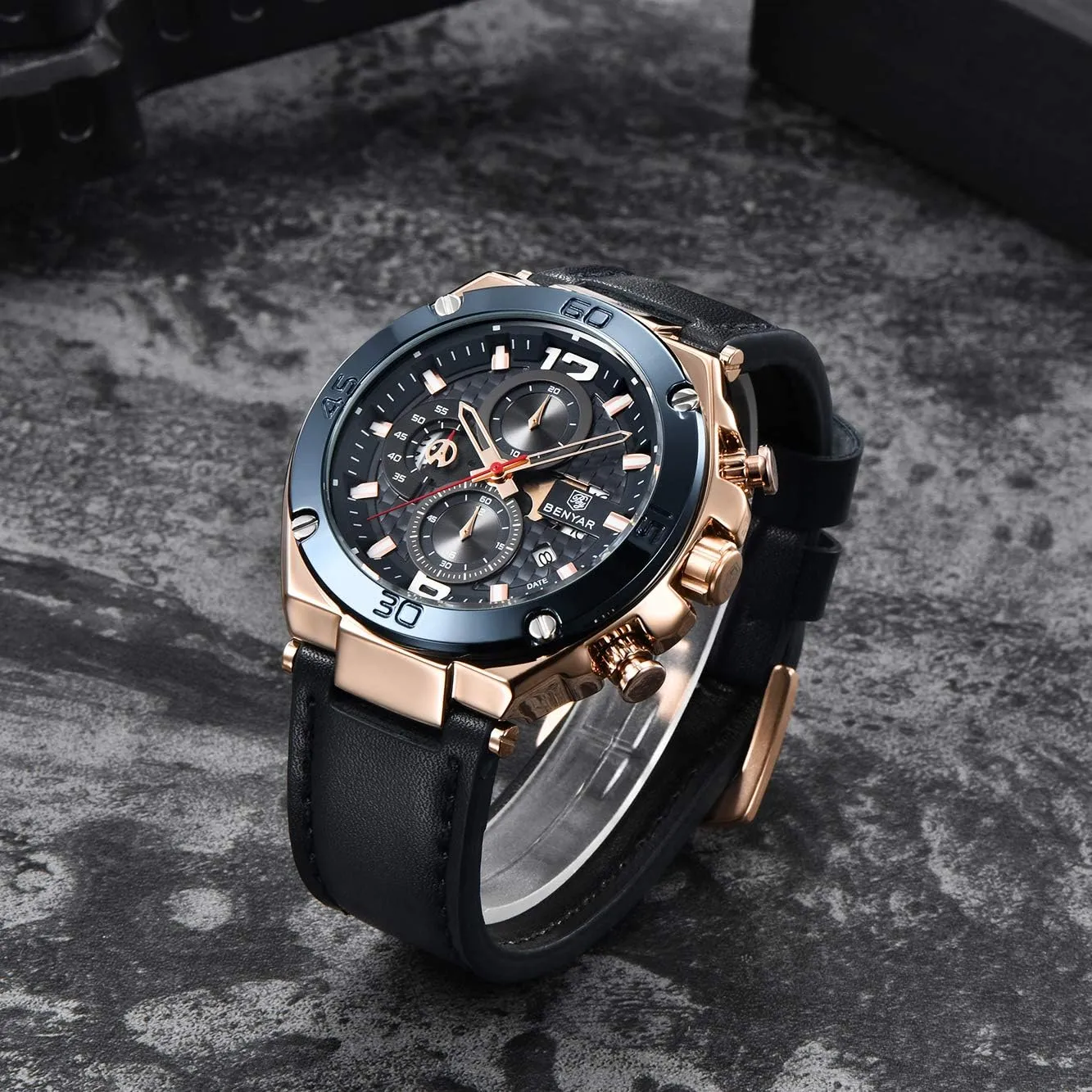 Leather Strap Business Wrist Watches BENYAR Mens Watches Chronograph Date Waterproof Sports sidebar intimidate mob Watches 
