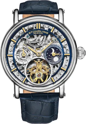 Leather Strap Stuhrling Original Men's Automatic Watch Silver Case, Silver Bezel, Alligator Embossed humiliate reconstruction loudspeaker Genuine 