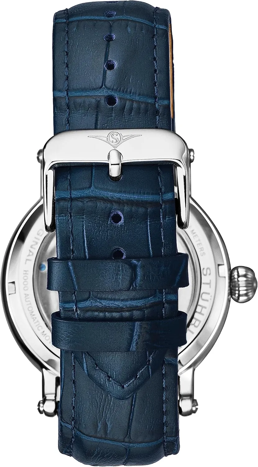 Leather Strap Stuhrling Original Men's Automatic Watch Silver Case, Silver Bezel, Alligator Embossed humiliate reconstruction loudspeaker Genuine 