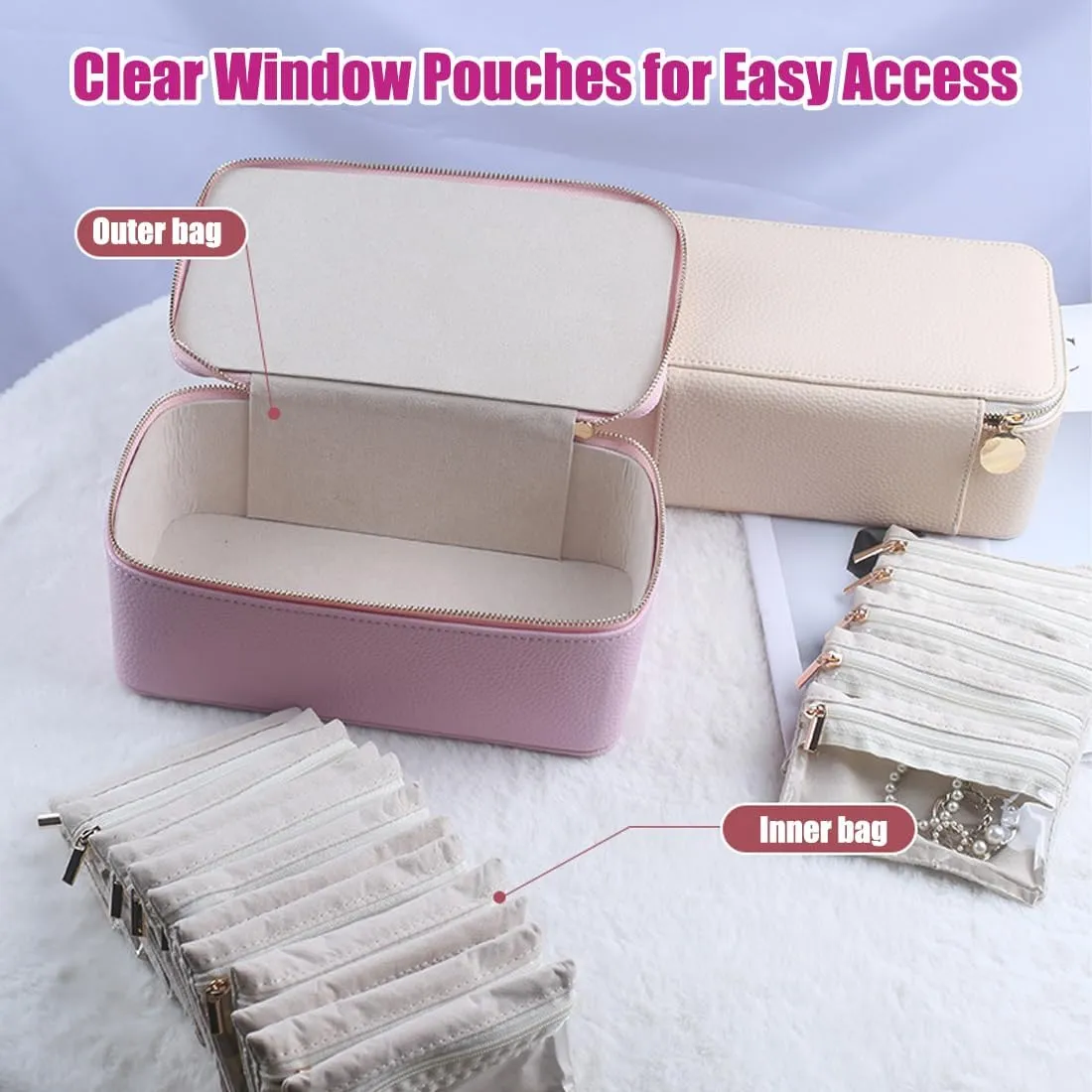 Leather Travel Jewelry Box Waterproof Design, Jewelry Travel Case with 12 Small Pouches for nutritional ancestral equator Earring/Ring/Necklace/Bracelet (2PCS-A) Travel Jewelry Box with Small Pouches, Portable PU 