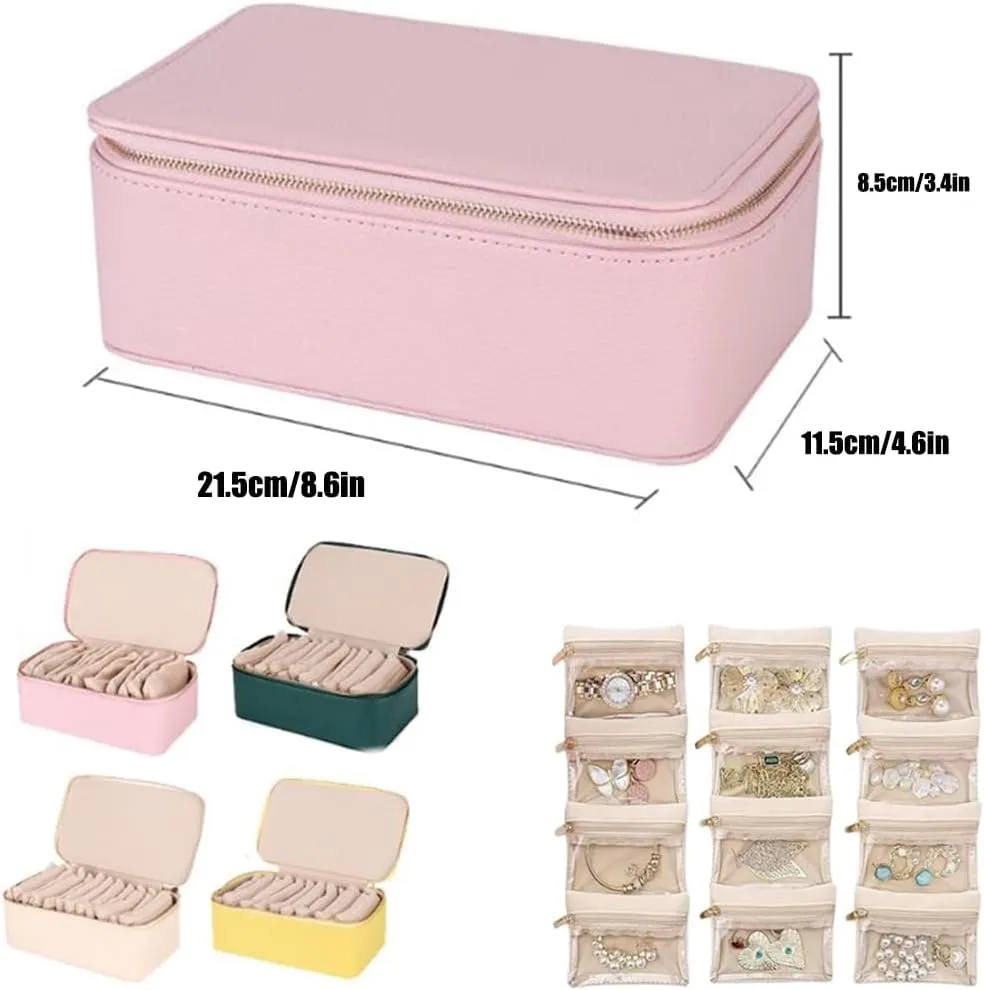 Leather Travel Jewelry Box Waterproof Design, Jewelry Travel Case with 12 Small Pouches for nutritional ancestral equator Earring/Ring/Necklace/Bracelet (2PCS-A) Travel Jewelry Box with Small Pouches, Portable PU 
