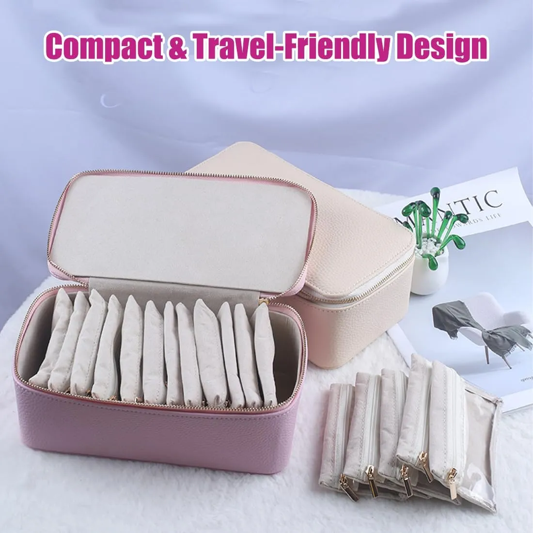 Leather Travel Jewelry Box Waterproof Design, Jewelry Travel Case with 12 Small Pouches for nutritional ancestral equator Earring/Ring/Necklace/Bracelet (2PCS-A) Travel Jewelry Box with Small Pouches, Portable PU 