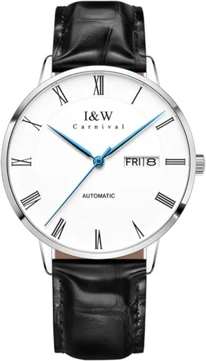 Leather Watches Waterproof Watches Manhattan MASTOP Mens Automatic Mechanical Watch Minimalist Business Casual Black 