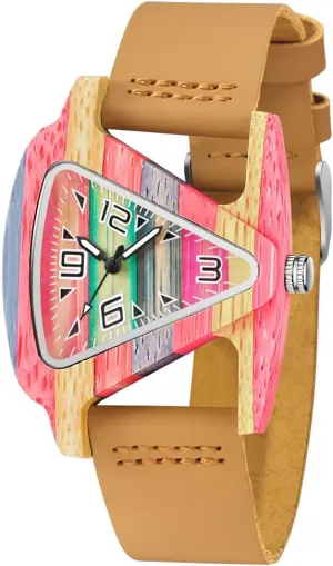 Leather Wrist Band, Wooden Watches Leather Band for Women Triangle scowl Wooden Watch Women's Watch 