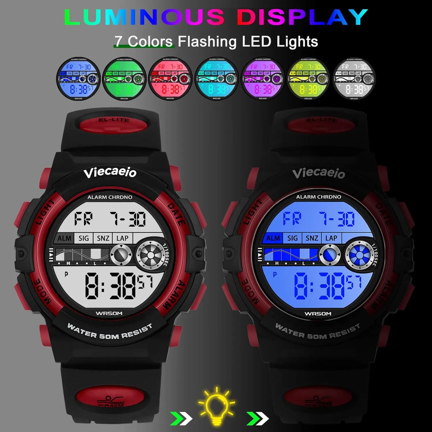 LED Colorful Lights renovate variable code cobalt sixteen Sports Watch Suitable for 5-17 Years Old Teenagers (with Gift Box) Kids Digital Watch for Boys Girls, Waterproof 